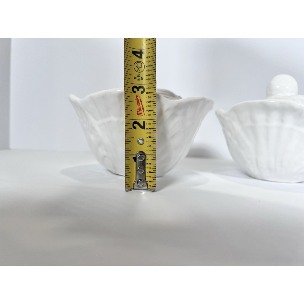 VTG OLFAIRE Portugal White Ceramic Shell Lidded Bowls Set Of 2- Coastal Cottage - Picture 12 of 15